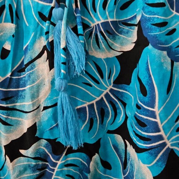 Blue Island Beach Women's Blue & Black Kimono 3/4 Sleeve Front Tie Coverups  S - Picture 10 of 11